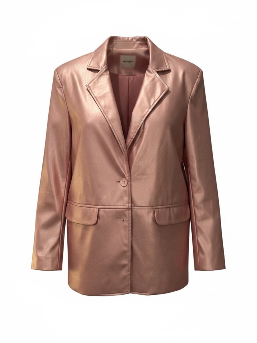 AUREUM Metallic Blush Pink Faux Leather Blazer